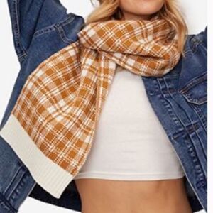 Timberland Buffalo Plaid Soft Wheat Scarf Women's Knit 10”x68” Brown Winter New